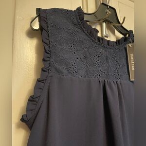 NWT Monteau Navy Lace Detail Top